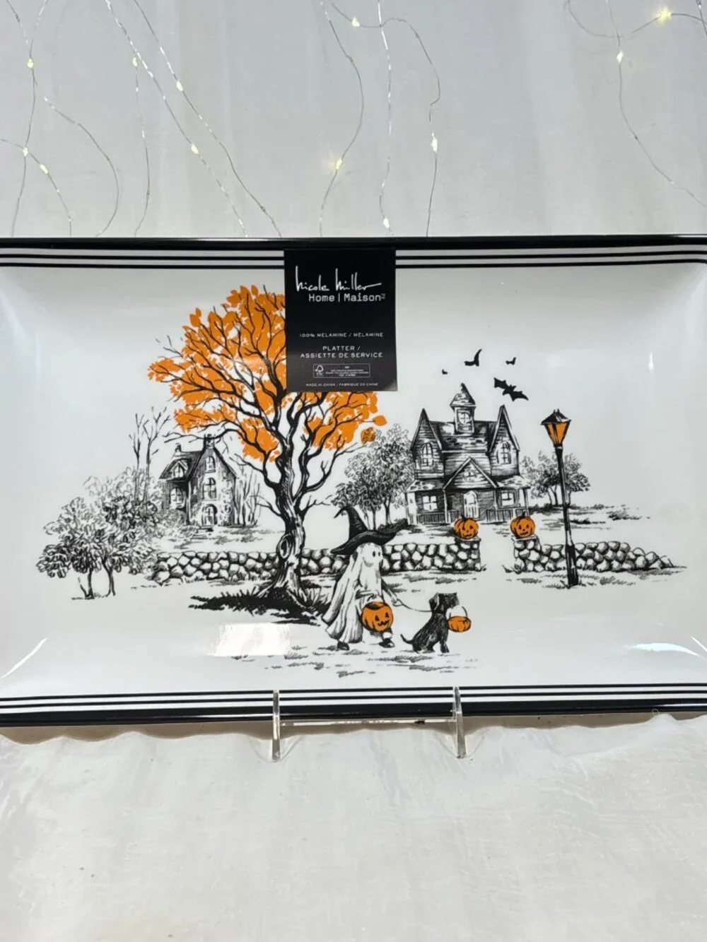 Nicole Miller Halloween Spooky Village Ghost Melamine Serving Tray Plate 17